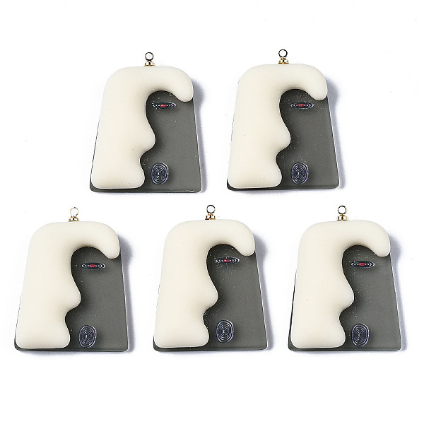 

PandaHall Acrylic Pendants, with Resin, with Light Gold Plated Brass Loops, Face, Floral White, 36x27x8mm, Hole: 1.5mm Acrylic Human