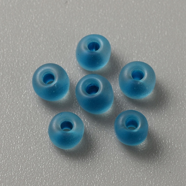 

PandaHall Transparent Frosted Glass Beads, Rondelle, Deep Sky Blue, 5x3.5mm, Hole: 1.2mm, about 2400pcs/200g Glass Rondelle