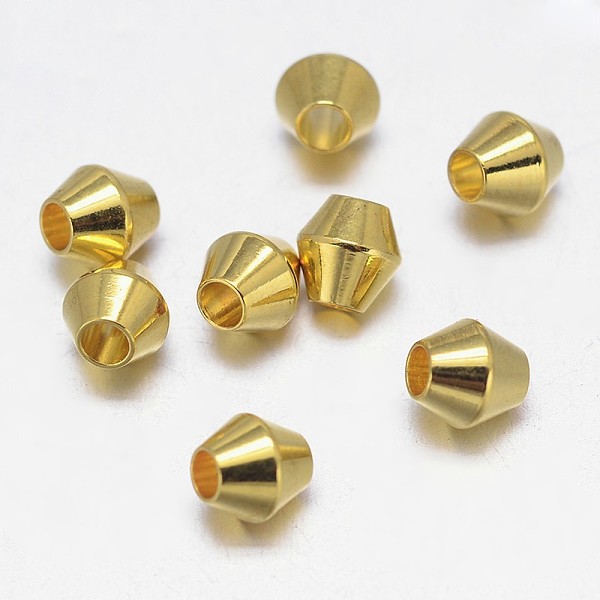 

PandaHall Bicone Brass Spacer Beads, Barrel Plating, Golden, 4x4mm, Hole: 2mm Brass Bicone