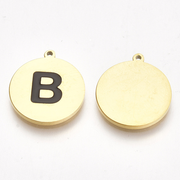 

PandaHall 304 Stainless Steel Pendants, with Enamel, Flat Round with Letter, Golden, Black, Letter.B, 17x15x1.5mm, Hole: 1mm Stainless...