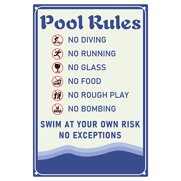 

PandaHall Tinplate Sign Poster, Vertical, for Home Wall Decoration, Rectangle with Word Pool Rules, Wave Pattern, 300x200x0.5mm Tinplate...