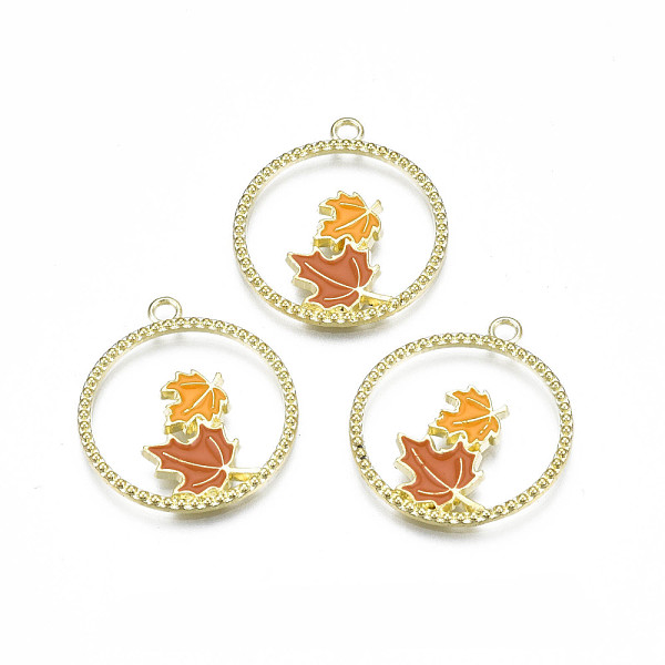 

PandaHall Autumn Theme Alloy Enamel Pendants, Cadmium Free & Lead Free, Flat Round with Maple Leaf, Sienna, 28x25x2mm, Hole: 2mm..., Brown