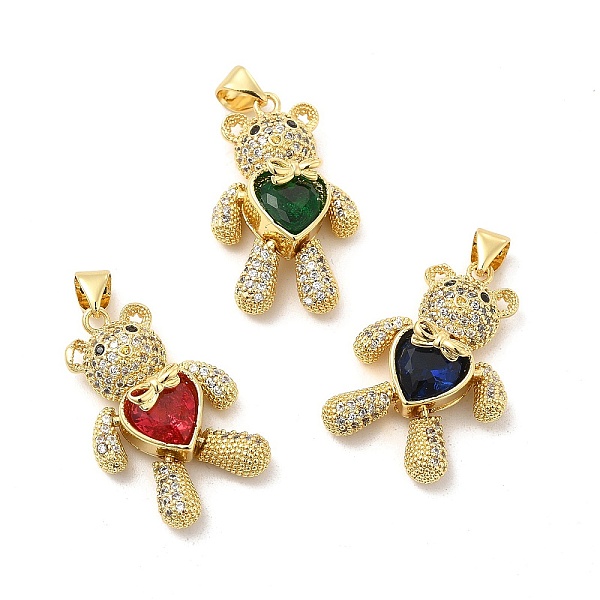 

PandaHall Brass Cubic Zirconia Pendants, Bear with Heart & Bowknot Charm, Mechanical Charm, Golden, Mixed Color, 26x15.5x8.5mm, Hole..., Multicolor