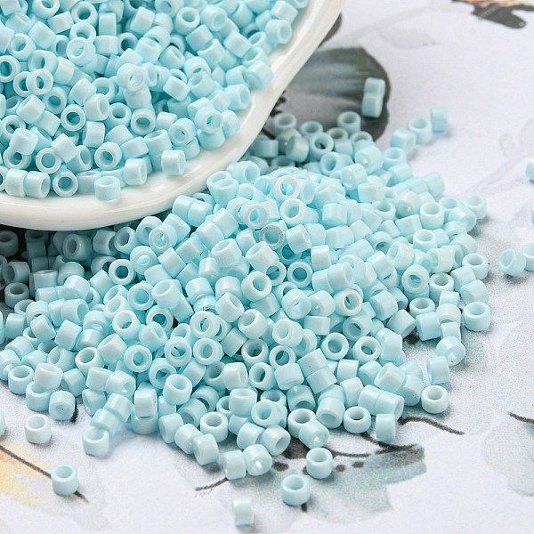 

PandaHall Baking Paint Glass Seed Beads, Cylinder, Light Cyan, 2.5x2mm, Hole: 1.4mm, about 45359pcs/pound Glass