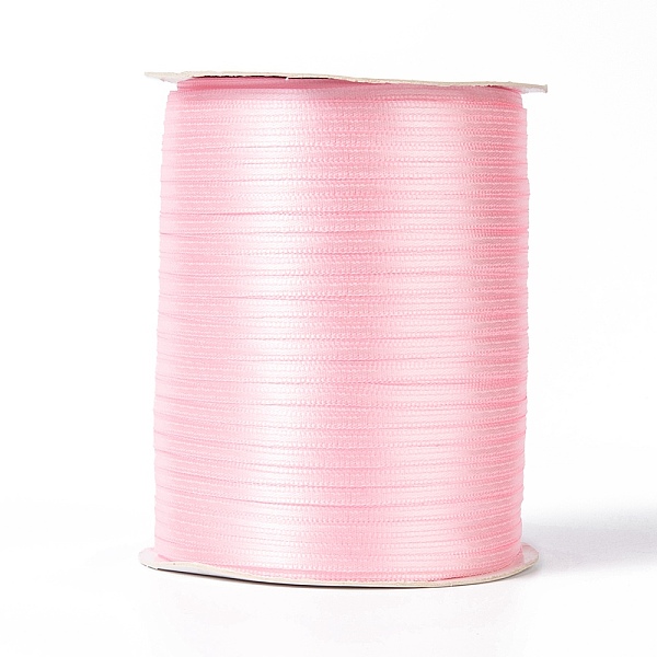 PandaHall Double Face Satin Ribbon, Polyester Ribbon, Pink, 1/8 inch(3mm) wide, about 880yards/roll(804.672m/roll) Polyester Pink