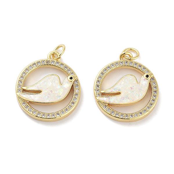 

PandaHall Brass Micro Pave Clear Cubic Zirconia Pendants, with Synthetic Opal and Jump Rings, Real 18K Gold Plated, Ring with Bird Charms..., White