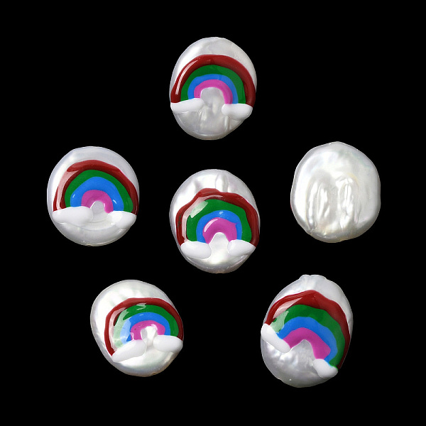 

PandaHall Baroque Natural Keshi Pearl Beads, with Enamel, Freshwater Pearl, Oval with Rainbow, Oval, 17~18x14~15.5x5~6.5mm, Hole: 1mm Keshi...