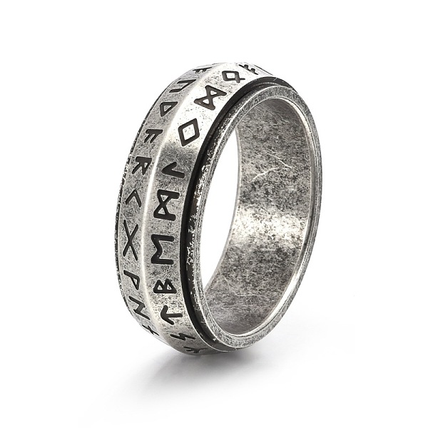 

PandaHall Rune Words Viking Amulet Titanium Steel Rotating Finger Ring, Fidget Spinner Ring for Calming Worry Meditation, Antique Silver, US...
