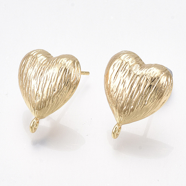 

PandaHall Brass Stud Earring Findings, with Loop, Nickel Free, Real 18K Gold Plated, Heart, 16x13.5mm, Hole: 1.2mm, Pin: 0.8mm Brass Heart