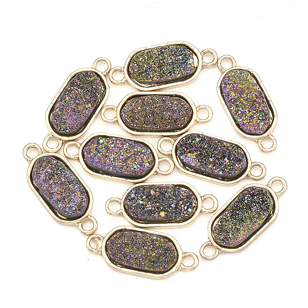 

PandaHall Plating AB Natural Druzy Agate Links connectors, with Brass Findings, Dyed, Oval, Golden, Colorful, 22x9x3~4mm, Hole: 2mm Natural...