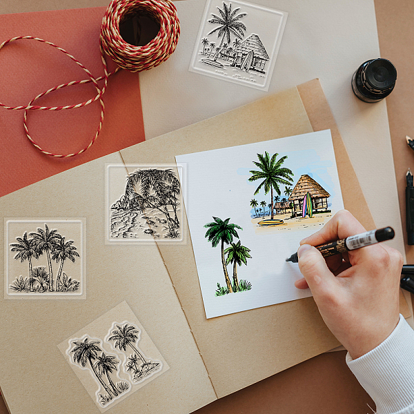 

PandaHall 4Pcs 4 Styles PVC Stamp, for DIY Scrapbooking, Tree, 55x55mm, 1pc/style Plastic Tree