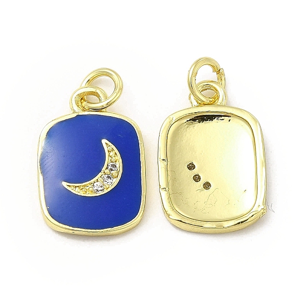 

PandaHall Brass Micro Pave Cubic Zirconia Pendants, with Enamel & Jump Ring, Rectangle with Moon Charm, Golden, Blue, 16x11x2mm, Hole: 2.5mm...