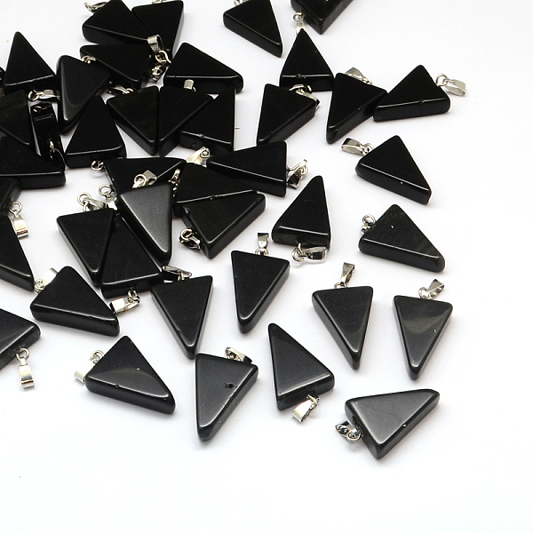 

PandaHall Triangle Natural Black Stone Pendants, with Platinum Tone Brass Findings, 22~25x14~15x5~7mm, Hole: 2x7mm Black Stone Trapezoid