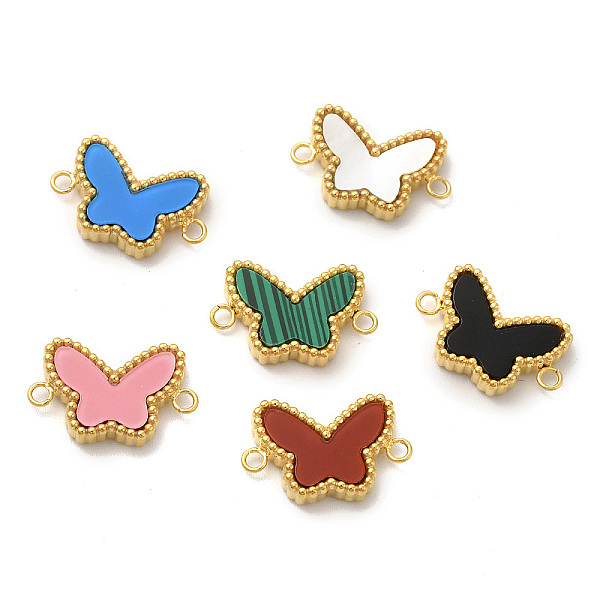 

PandaHall Vacuum Plating 304 Stainless Steel Connector Charms, Butterfly Links, with Acrylic & Shell & Synthetic Malachite, Golden..., Multicolor