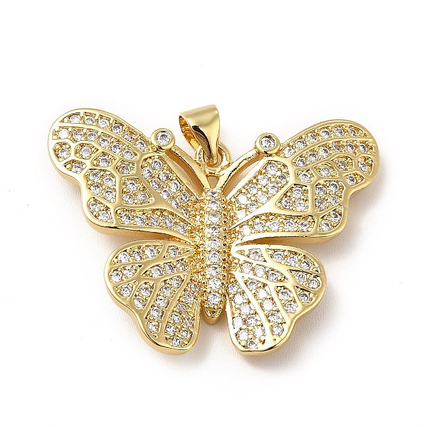 

PandaHall Rack Plating Brass Micro Pave Cubic Zirconia Pendants, Cadmium Free & Lead Free, Real 18K Gold Plated, Butterfly Charm, Clear...