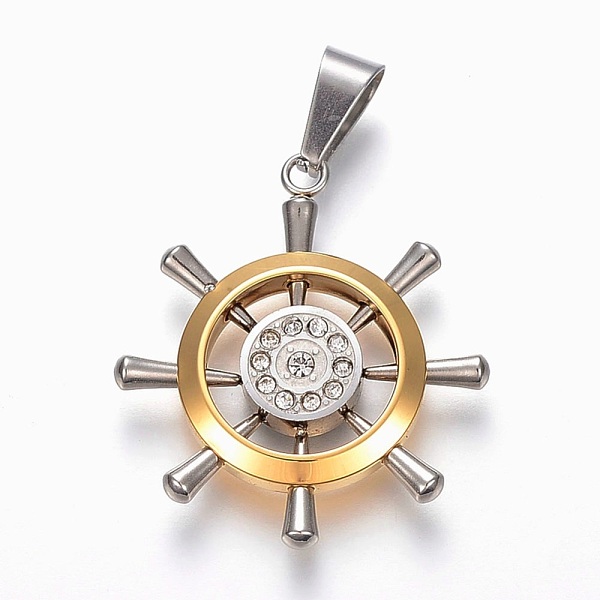 

PandaHall 304 Stainless Steel Rhinestone Pendants, Helm, Golden & Stainless Steel Color, 33x29x4mm, Hole: 5x10mm Stainless Steel+Rhinestone..., Clear