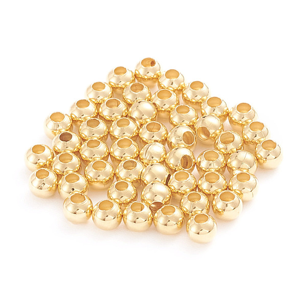 

PandaHall 304 Stainless Steel Beads, Hollow Round, Real 18K Gold Plated, 4x3.5mm, Hole: 1.6mm, about 500pcs/bag 304 Stainless Steel Round