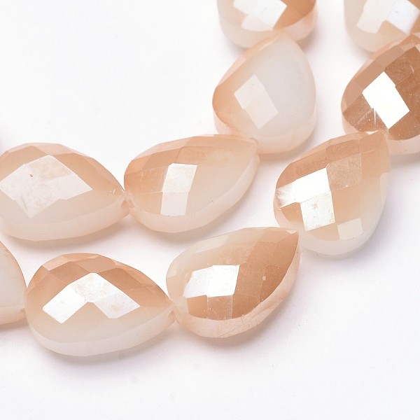 

PandaHall Half Rainbow Plated Glass Bead Strands, Faceted Teardrop, PeachPuff, 18x13x9mm, Hole: 1mm, about 20pcs/strand, 13.7 inch Glass..., Brown