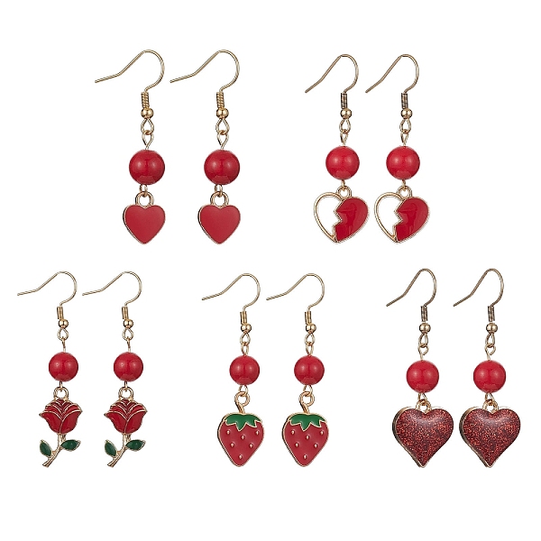 

PandaHall Alloy Enamel & Natural Dyed Mashan Jade Dangle Earrings, 304 Stainless Steel Drop Earrings for Valentine's Day, Mixed Shape, Red...