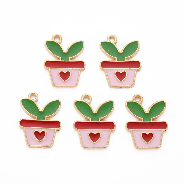 

PandaHall Alloy Enamel Pendants, Cadmium Free & Lead Free, Light Gold, Potting with Heart & Leaf, Pink, 17.5x13x1.5mm, Hole: 1.2mm...