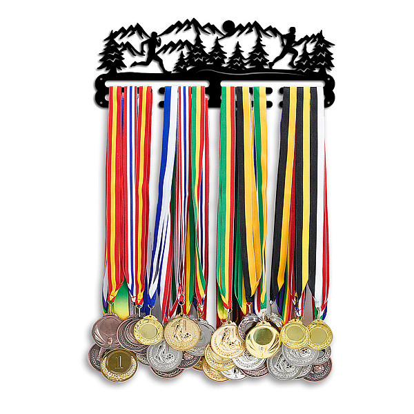 

PandaHall PH Medal Holder Medals Hanger Medal Rack Frame Metal Awards Ribbon Display Wall Mount Tiered Award Rack Iron Sports Black