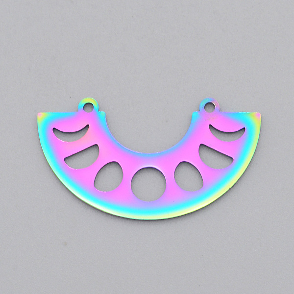 

PandaHall Ion Plating(IP) 201 Stainless Steel Pendant Links, Laser Cut, Half Donut, Rainbow Color, 18x32x1mm, Hole: 1.5mm 201 Stainless...