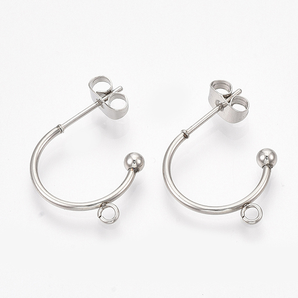 

PandaHall 304 Stainless Steel Stud Earring Findings, Half Hoop Earrings, with Loop and Ear Nuts/Earring Backs, Stainless Steel Color...