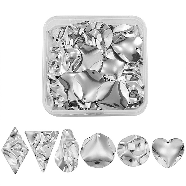 

PandaHall 30Pcs 6 Style 304 Stainless Steel Pendant, Textured Charms, Nuggets & Heart & Flat Round & Triangle & Rhombus, Stainless Steel...