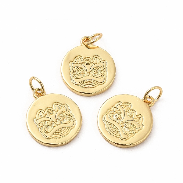 

PandaHall Rack Plating Eco-Friendly Brass Pendants, with Jump Ring, Long-Lasting Plated, Lead Free & Cadmium Free, Flat Round with Tiger...