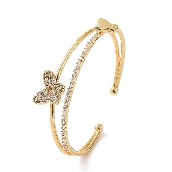 

PandaHall Clear Cubic Zirconia Butterfly Open Cuff Bangle, Brass Jewelry for Women, Real 18K Gold Plated, Inner Diameter: 2-1/2 inch(6.3cm)...