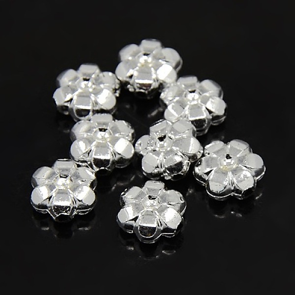 

PandaHall Plating Plastic Acrylic Flower Spacer Beads, Silver Plated, 11x10x4.5mm, Hole: 1.5mm, about 166pcs/50g Acrylic Flower