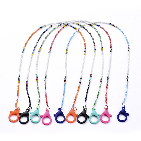 

PandaHall Personalized Beaded Necklaces, with Evil Eye Lampwork Round Beads, Glass Seed Beads and Plastic Lobster Claw Clasps, Mixed Color..., Multicolor