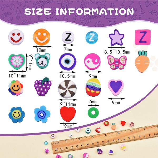 

PandaHall 1370Pcs 24 Styles Butterfly & Candy & Fruit & Heart &Cake & Star Handmade Polymer Clay Beads, with Transparent & Opaque Acrylic..., Multicolor