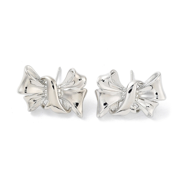 

PandaHall Rack Plating Brass Stud Earring, Cadmium Free & Lead Free, Long-Lasting Plated, Bowknot, Platinum, 15x22mm Brass Bowknot