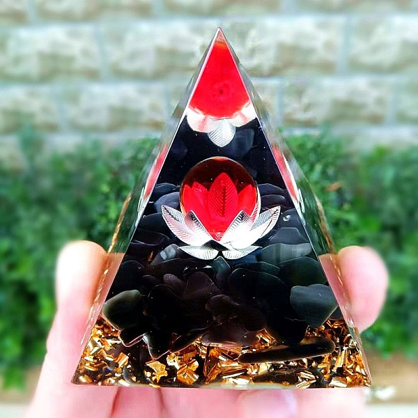 

PandaHall Orgonite Pyramid Resin Energy Generators, Reiki Natural Obsidian Chips Inside for Home Office Desk Decoration, Black, 60x60x60mm...