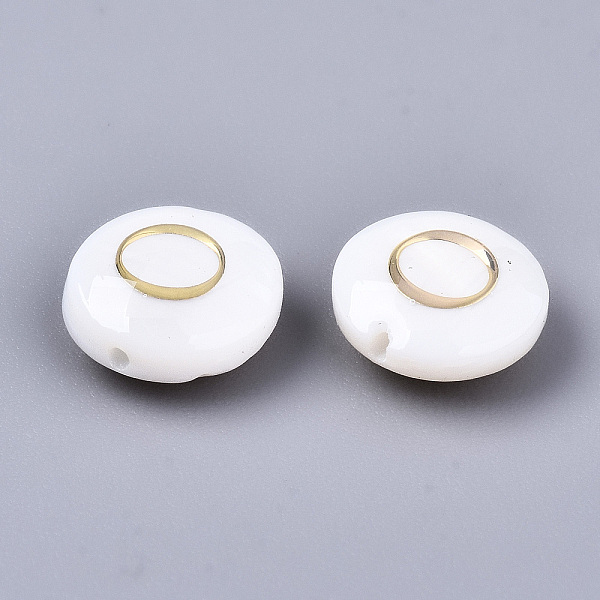 

PandaHall Natural Freshwater Shell Beads, with Golden Plated Brass Etched Metal Embellishments, Flat Round, Seashell Color, Letter.O...