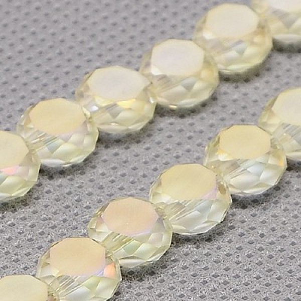 

PandaHall Electroplate Glass Beads Strands, Full Rainbow Plated, Faceted, Frosted, Flat Round, Light Goldenrod Yellow, 6x3.5mm, Hole: 1mm...