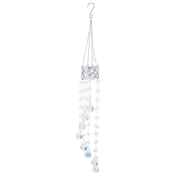 Flower Round Glass Beads Tassel Hanging Suncatchers for Window Garden Outdoor Decoration