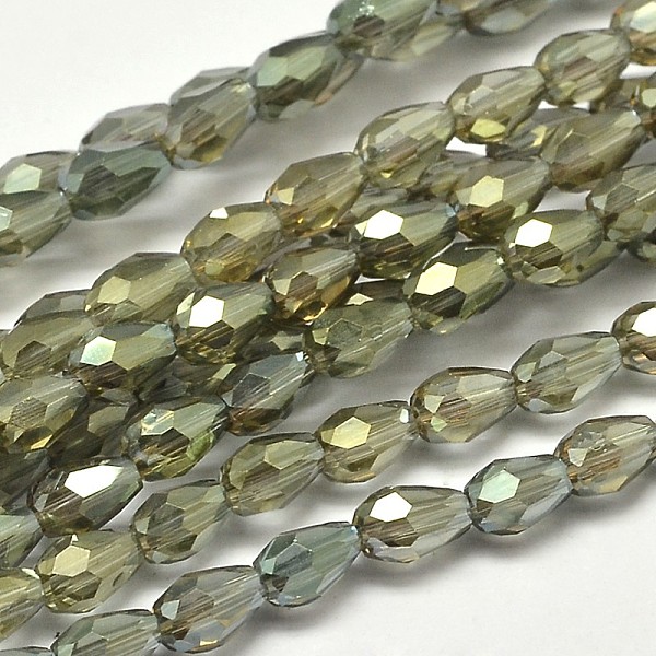 

PandaHall Faceted Teardrop Full Rainbow Plated Glass Bead Strands, Dark Khaki, 5x3mm, Hole: 1mm, about 100pcs/strand, 17.7 inch~19.6 inch..., Yellow