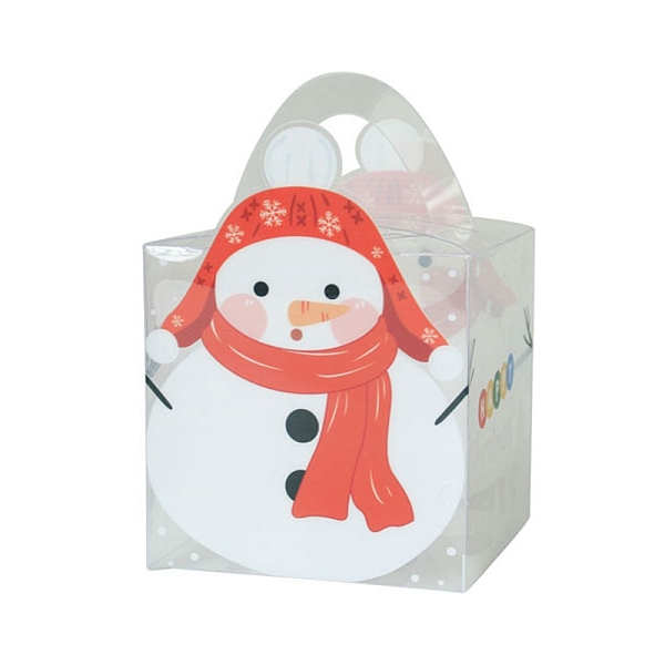 PandaHall Square Transparent PVC Bakery Bakery Boxes, Christmas Theme Gift Box, for Mini Cake, Cupcake, Cookie Packing, Snowman Pattern...