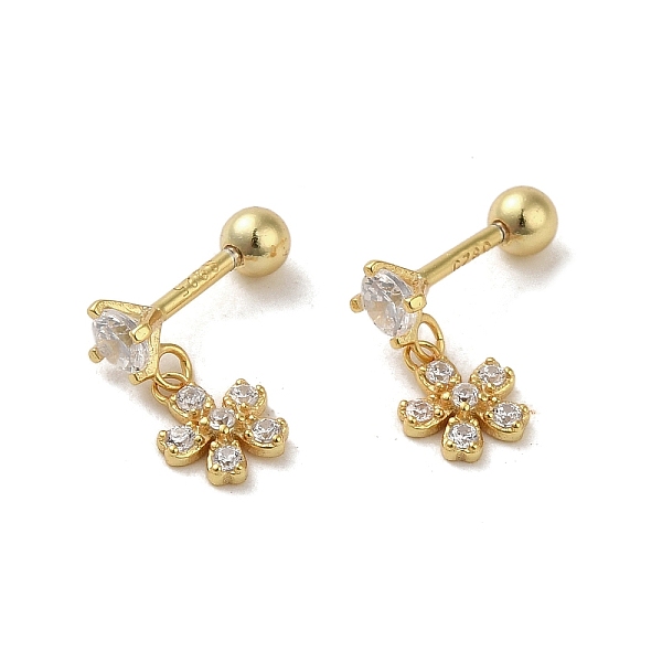 

PandaHall 925 Sterling Silver Micro Pave Cubic Zirconia Stud Earrings for Women, Flower, Golden, 11x5.5mm Cubic Zirconia Flower