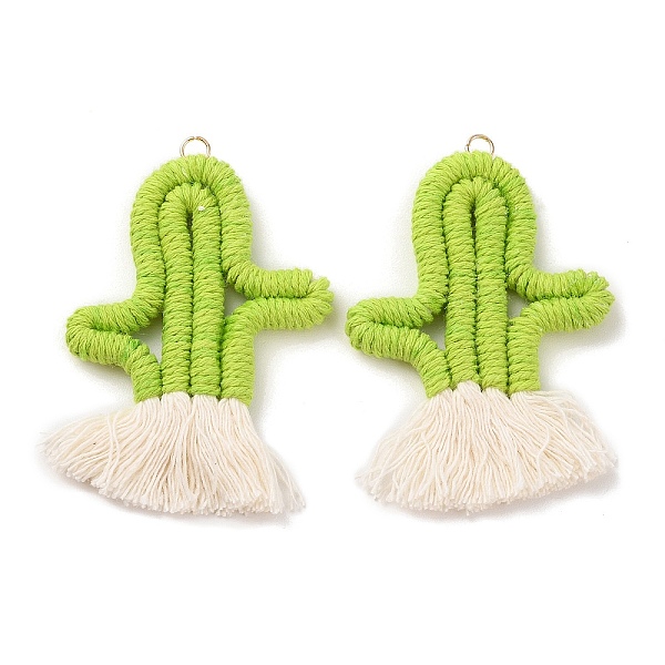 

PandaHall Polycotton Fabric Big Pendants, with Iron Loops, Cactus Charms, Yellow Green, 75~78x53~54x5.5~6mm, Hole: 4mm Polycotton Cactus