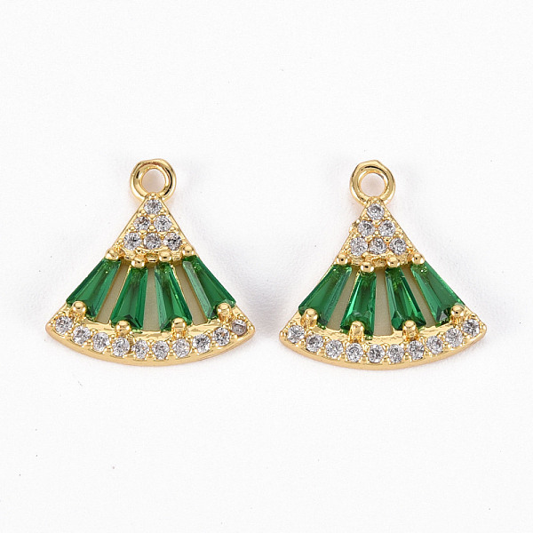 

PandaHall Brass Micro Pave Clear Cubic Zirconia Charms, with K9 Crystal Glass, Nickel Free, Fan, Real 18K Gold Plated, 13x12.5x2mm, Hole..., Green