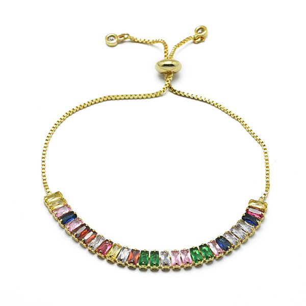 

PandaHall Brass Cubic Zirconia Bolo Tennis Bracelets, Slider Box Chains Bracelets, Golden, Colorful, 10-1/4 inch(26cm) Cubic Zirconia