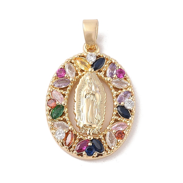 

PandaHall Brass Cubic Zirconia Pendants, Long-Lasting Plated, Oval with Holy Virgin Charms, Golden, Colorful, 28x20x4.5mm, Hole: 6x3mm...