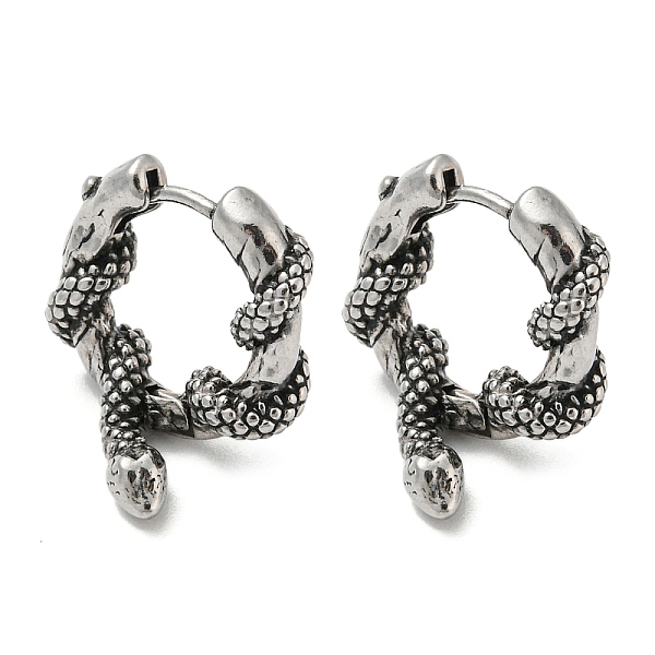 

PandaHall Antique Silver 316 Stainless Steel Hoop Earrings, Snake, 13.5x15x4.5~8mm 316 Surgical Stainless Steel Snake