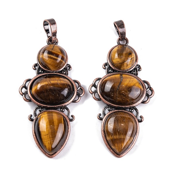 

PandaHall Natural Tiger Eye Pendants, Rack Plating Brass Flower Charms, Cadmium Free & Lead Free, Red Copper, 47x24x6.5mm, Hole: 7.5x5mm...