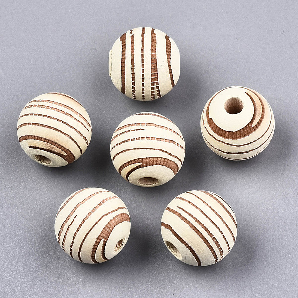 

PandaHall Painted Natural Wood Beads, Laser Engraved Pattern, Round with Zebra-Stripe, Light Yellow, 15.5~16.5x15mm, Hole: 4mm Schima Wood...