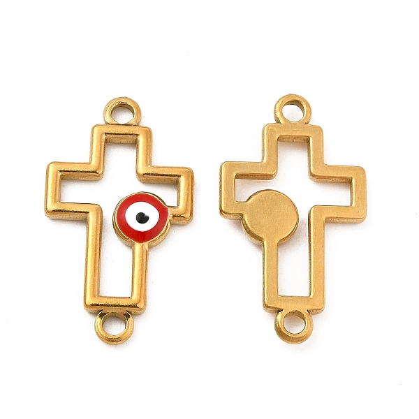 

PandaHall 201 Stainless Steel Enamel Connector Charms, Real 24K Gold Plated, Religion Cross Links with Evil Eye, Red, 24x14x2.5mm, Hole...