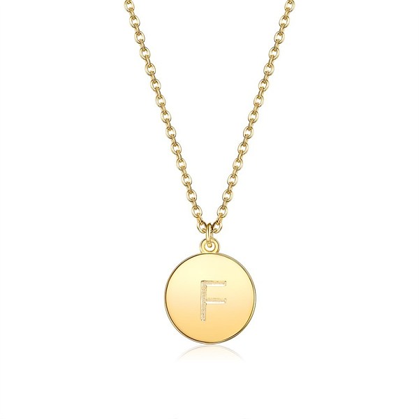 

PandaHall Brass Initial Pendant Necklace, with Cable Chains, Flat Round, Letter F, Golden, 16.14 inch(41cm), 2mm Brass